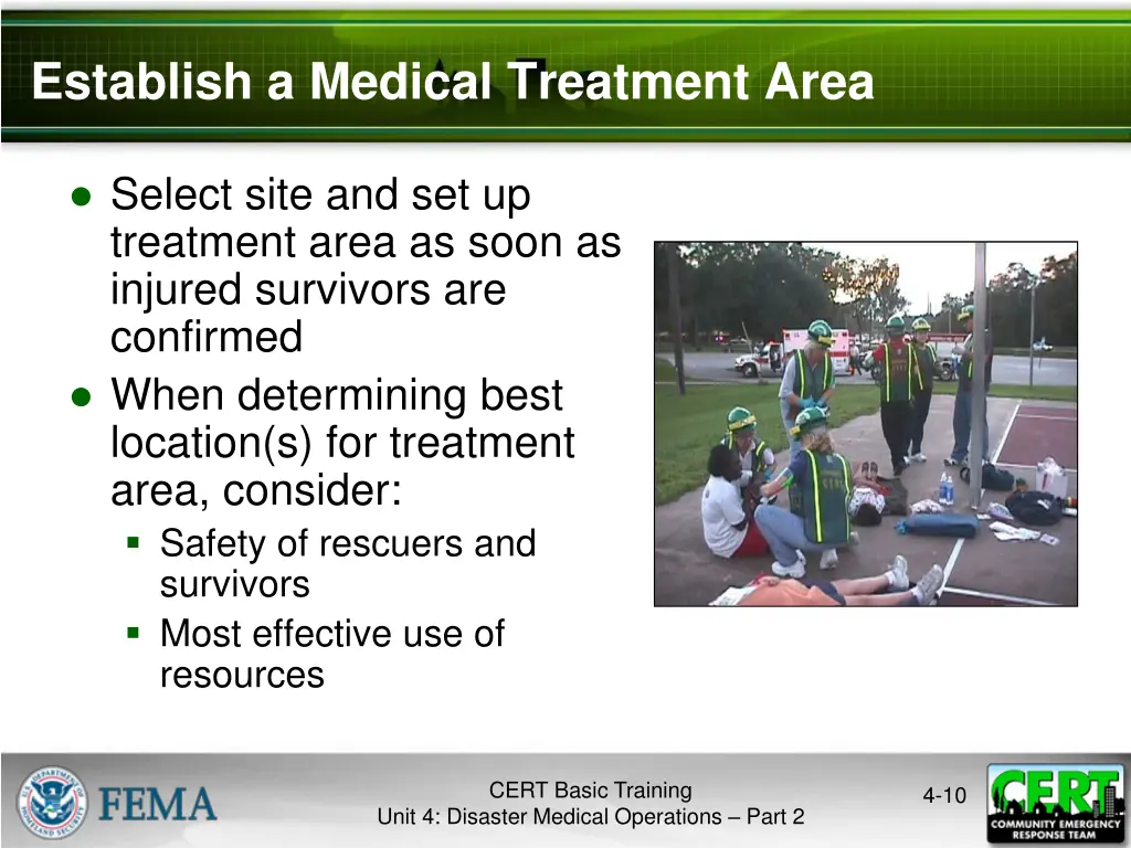 establish a medical treatment area