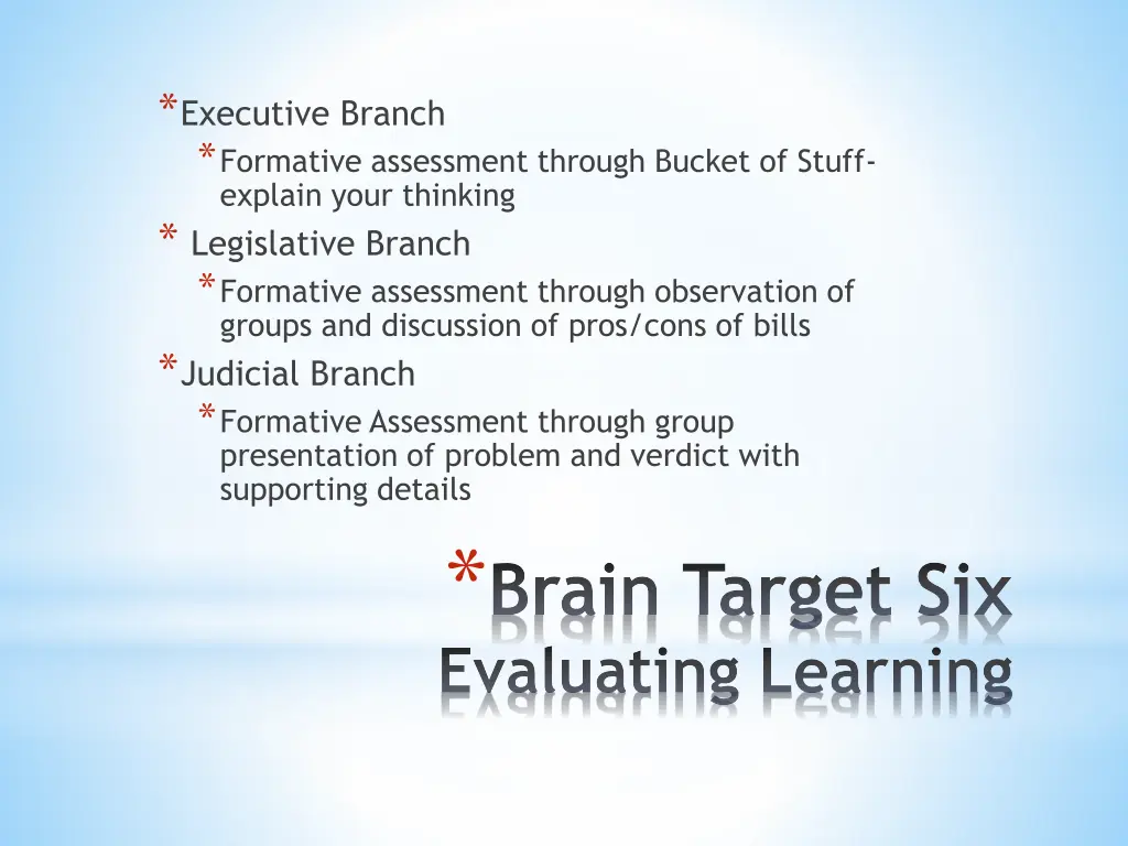 executive branch formative assessment through