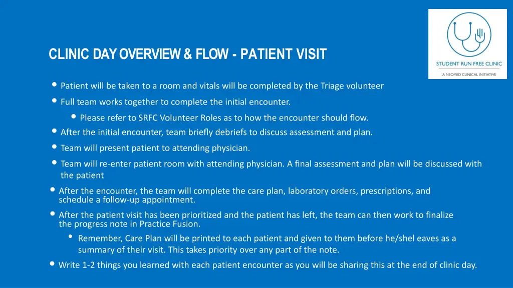 clinic day overview flow patient visit