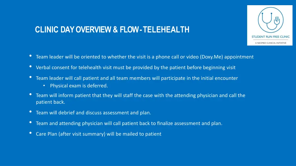 clinic day overview flow telehealth