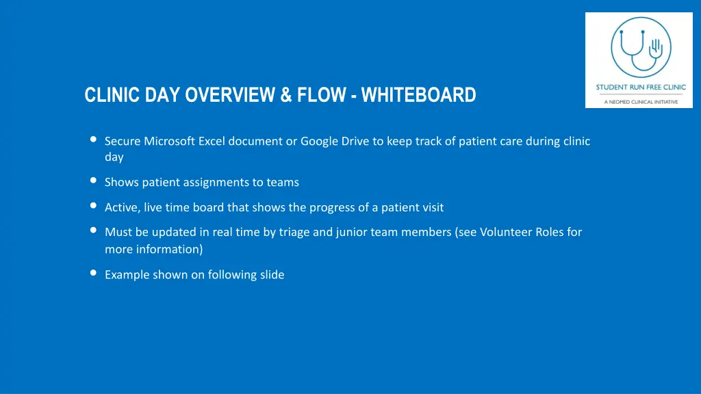 clinic day overview flow whiteboard