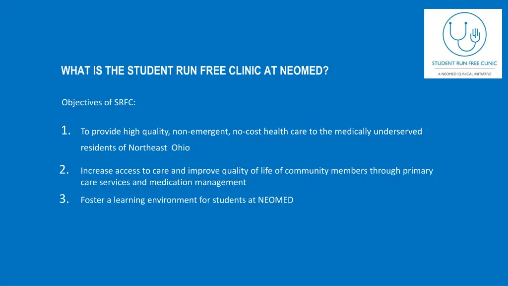 what is the student run free clinic at neomed 3