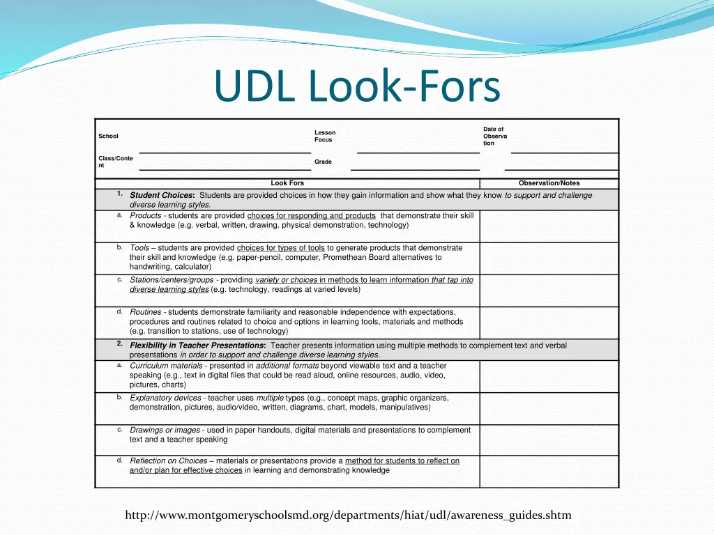 udl look fors