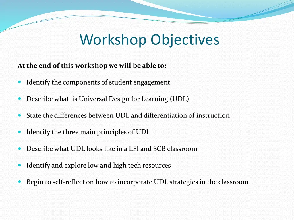 workshop objectives