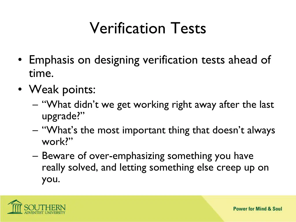 verification tests