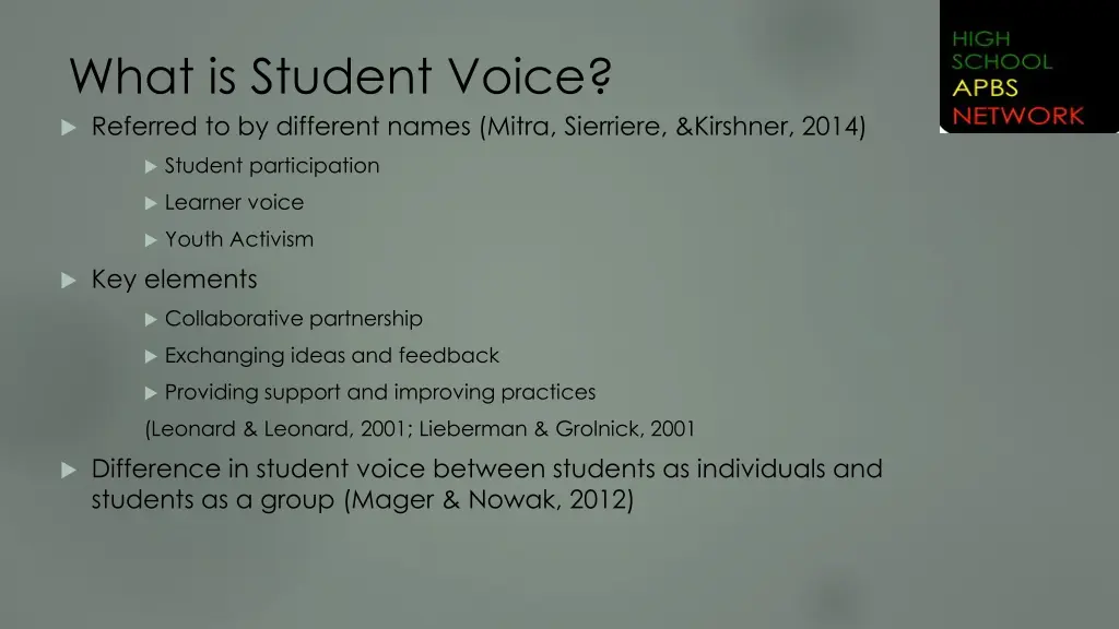 what is student voice referred to by different