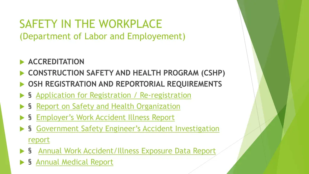 safety in the workplace department of labor