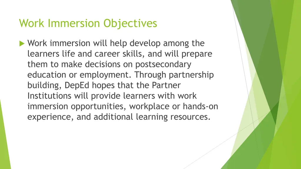 work immersion objectives