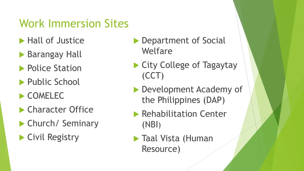 work immersion sites