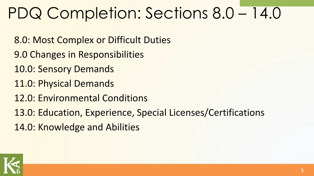 pdq completion sections 8 0 14 0