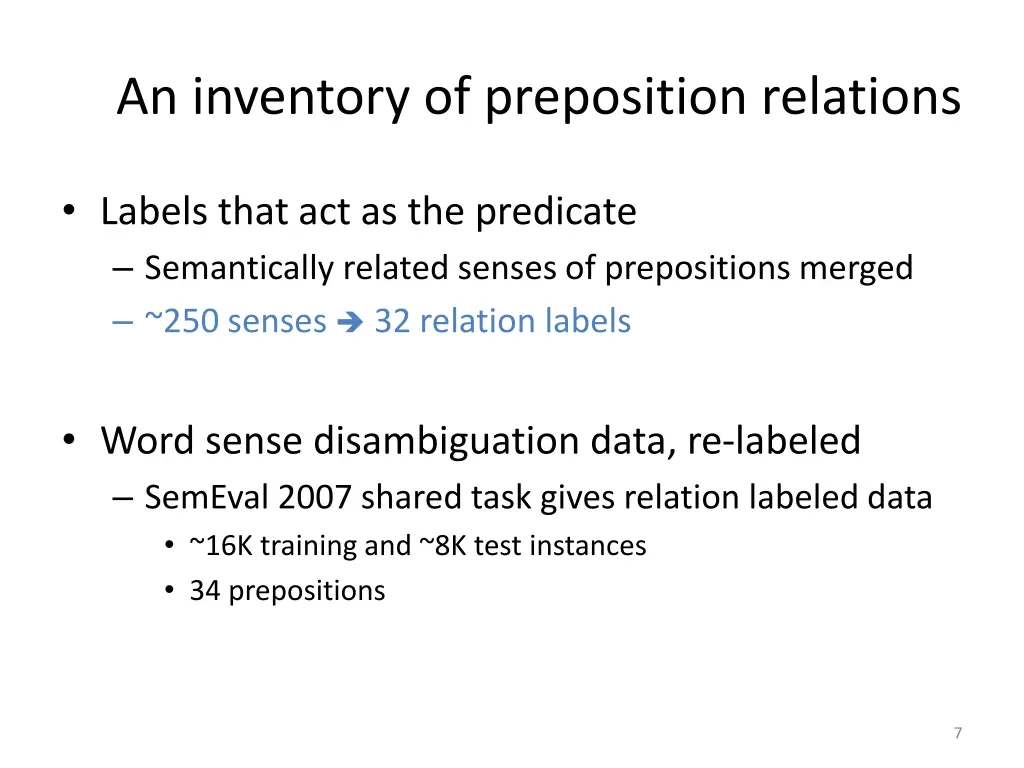 an inventory of preposition relations