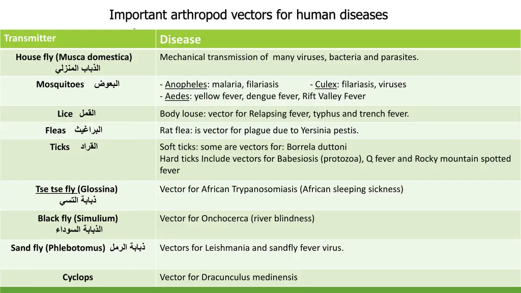 important arthropod vectors for human diseases