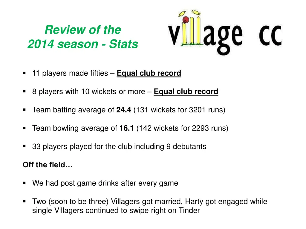 review of the 2014 season stats 1