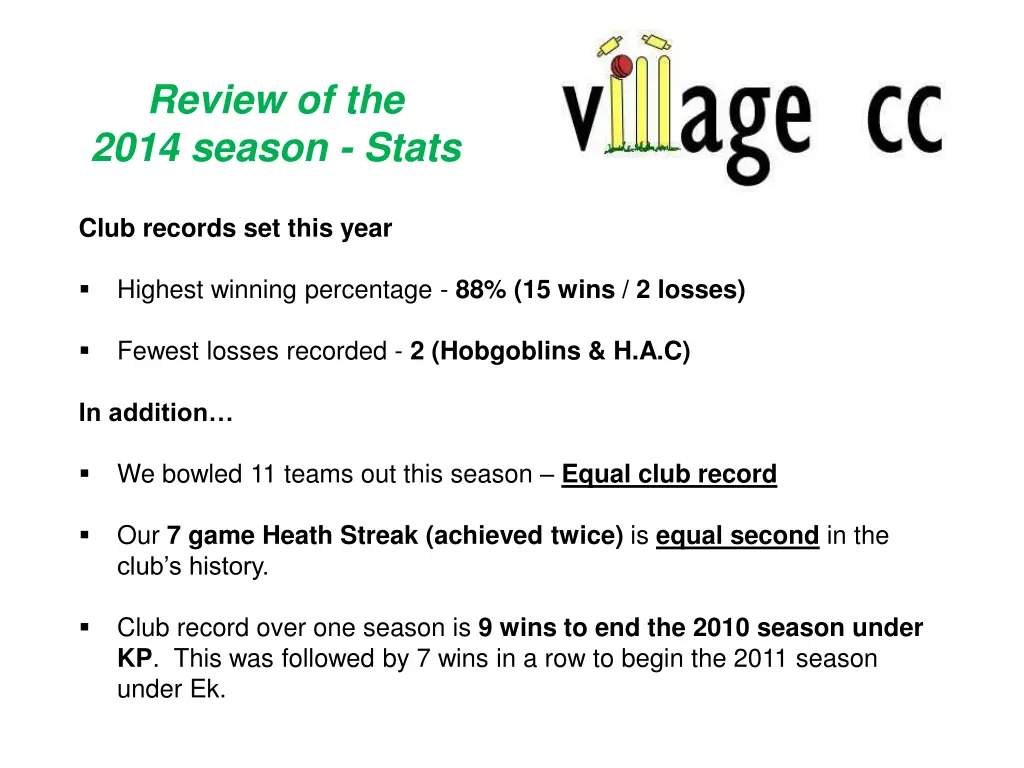 review of the 2014 season stats