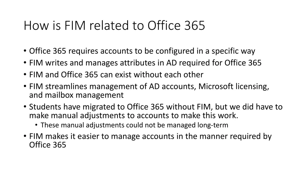 how is fim related to office 365