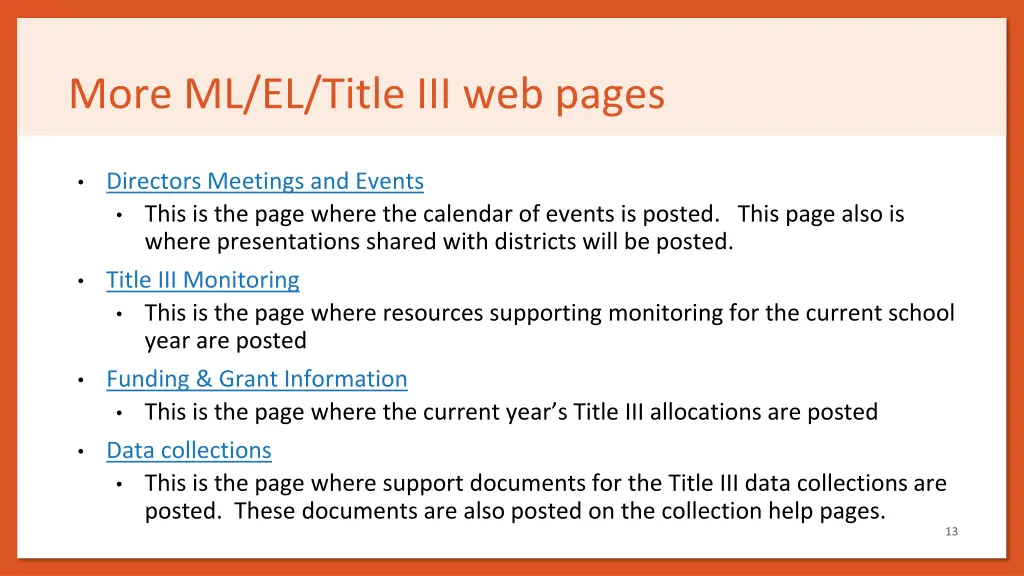 more ml el title iii web pages