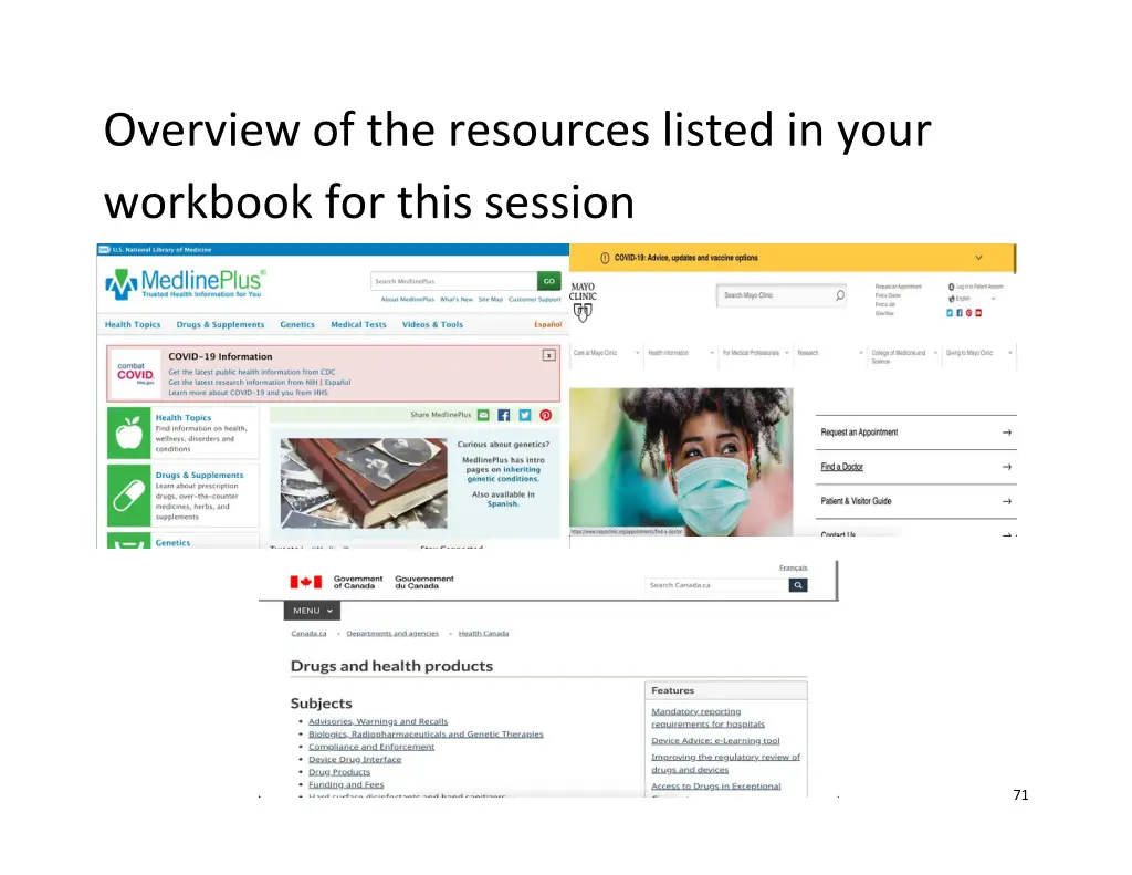 overview of the resources listed in your workbook