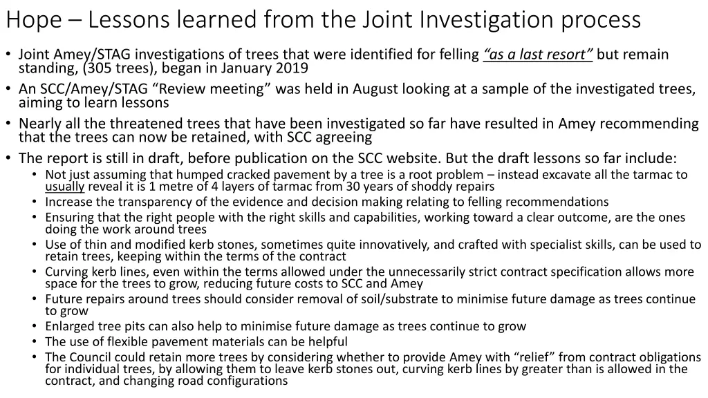 hope lessons learned from the joint investigation