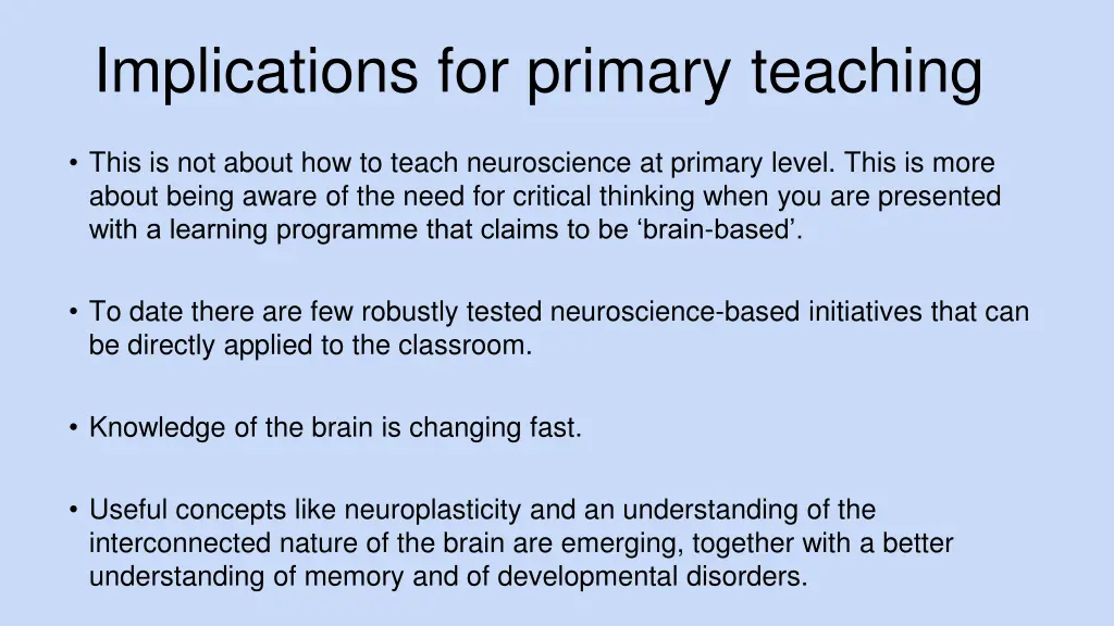 implications for primary teaching