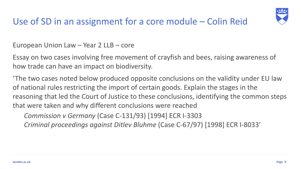 use of sd in an assignment for a core module