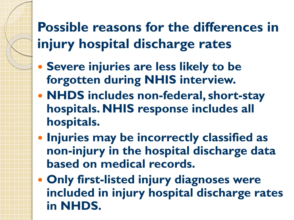 possible reasons for the differences in injury