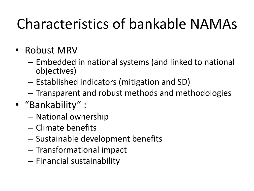 characteristics of bankable namas