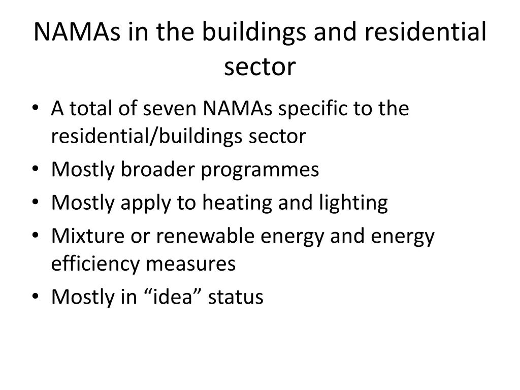 namas in the buildings and residential sector