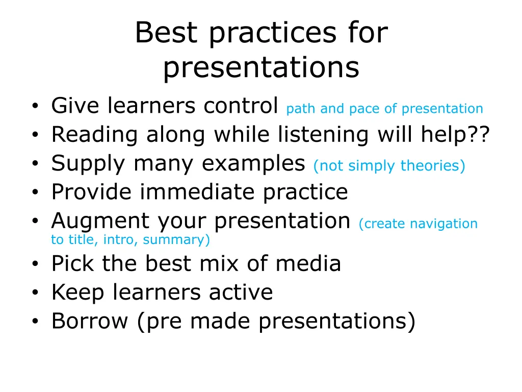 best practices for presentations give learners