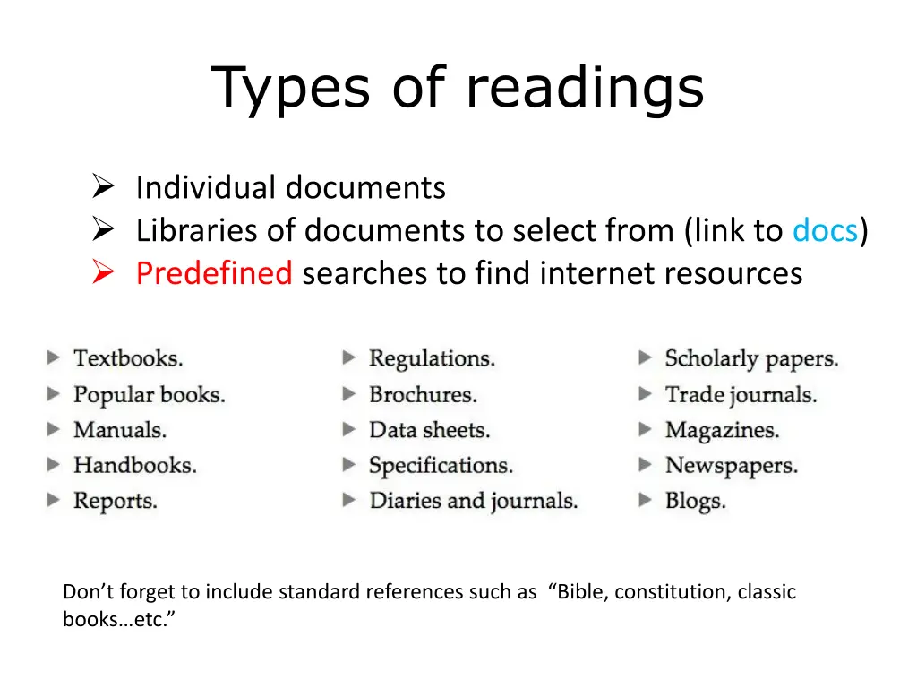 types of readings