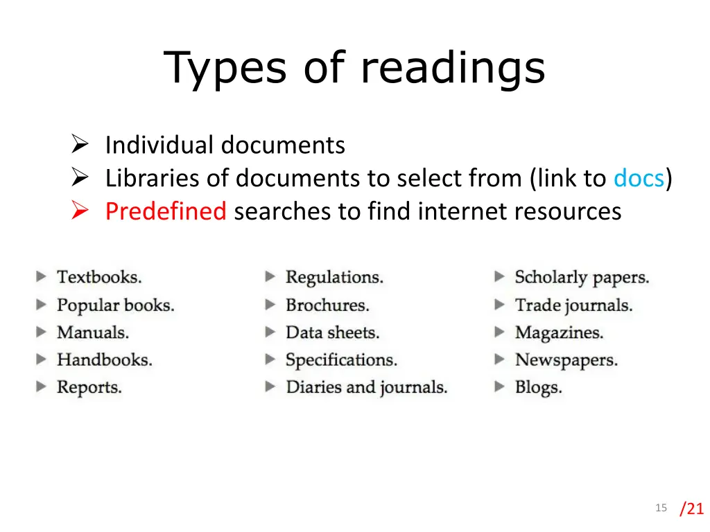 types of readings