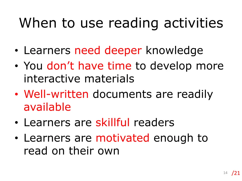 when to use reading activities