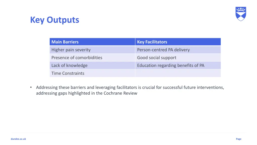 key outputs