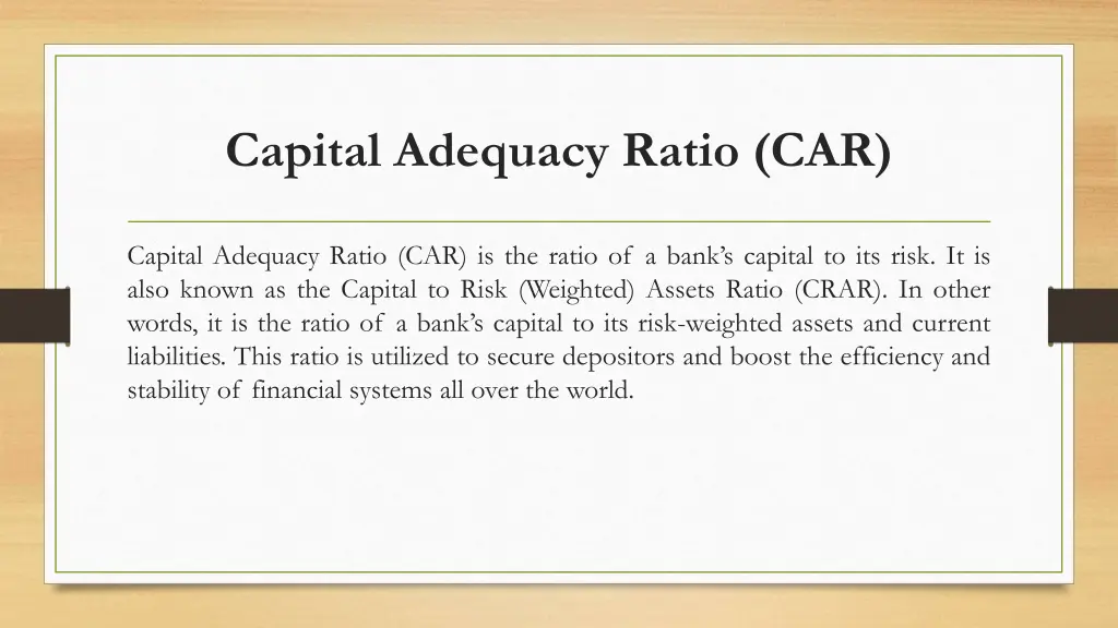 capital adequacy ratio car 1