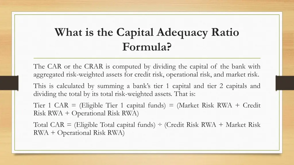 what is the capital adequacy ratio formula