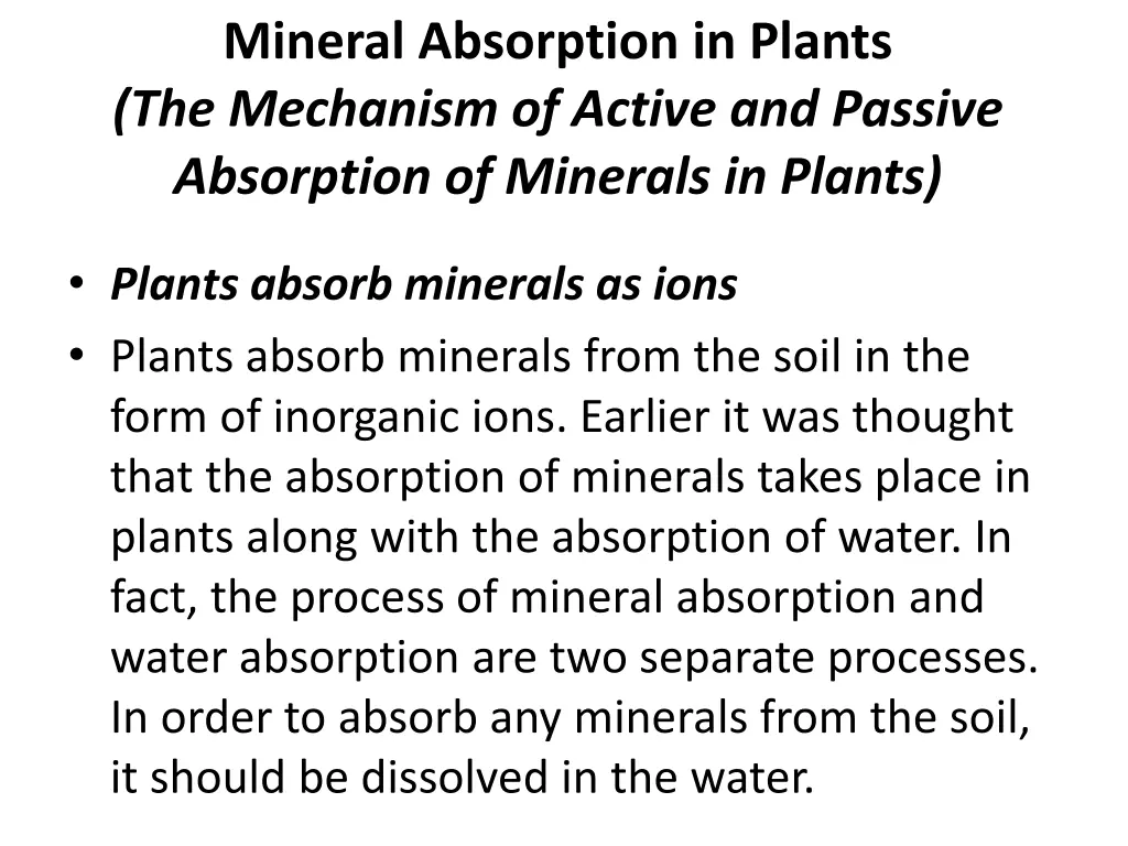 mineral absorption in plants the mechanism