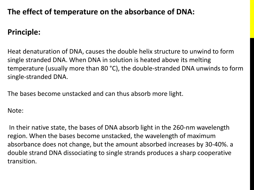 the effect of temperature on the absorbance of dna