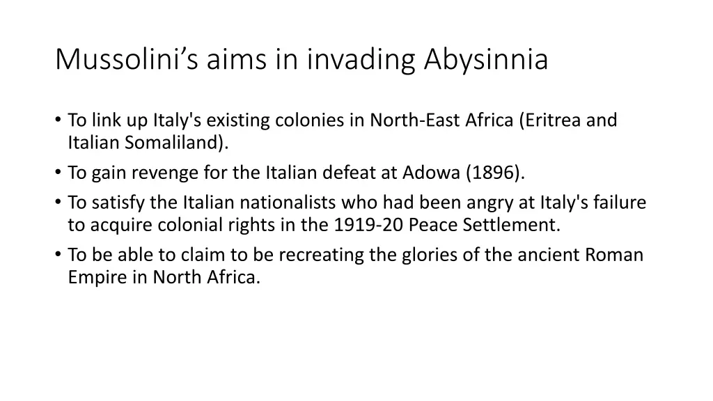 mussolini s aims in invading abysinnia