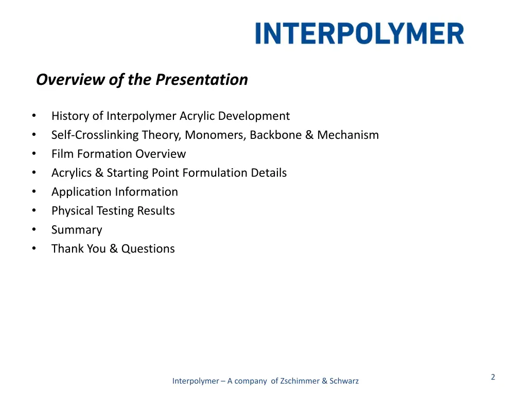 overview of the presentation