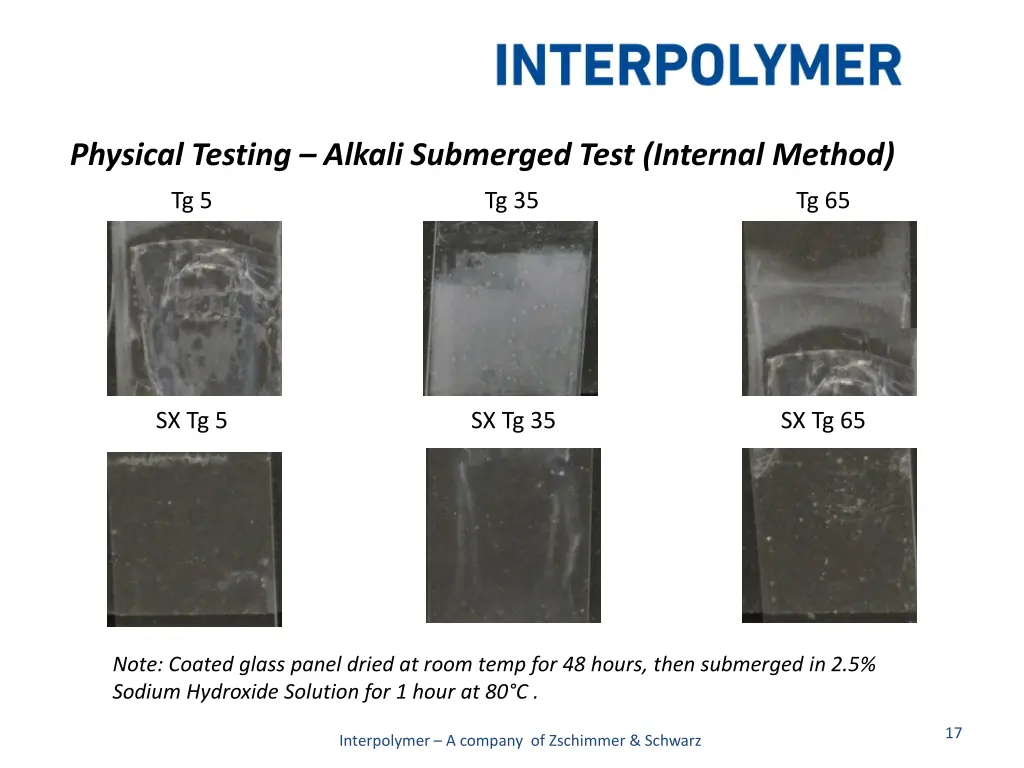 physical testing alkali submerged test internal