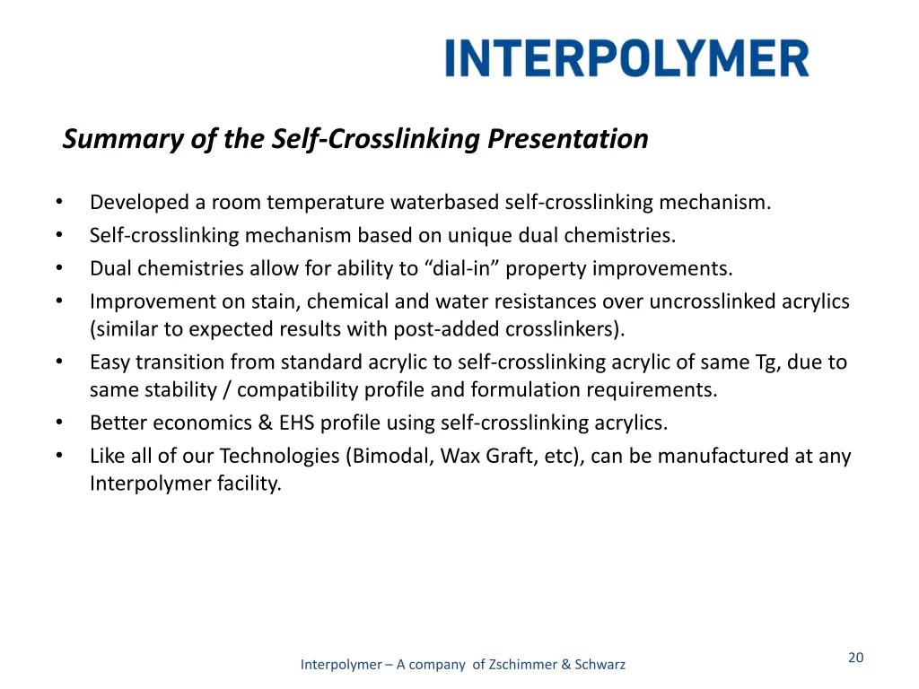 summary of the self crosslinking presentation