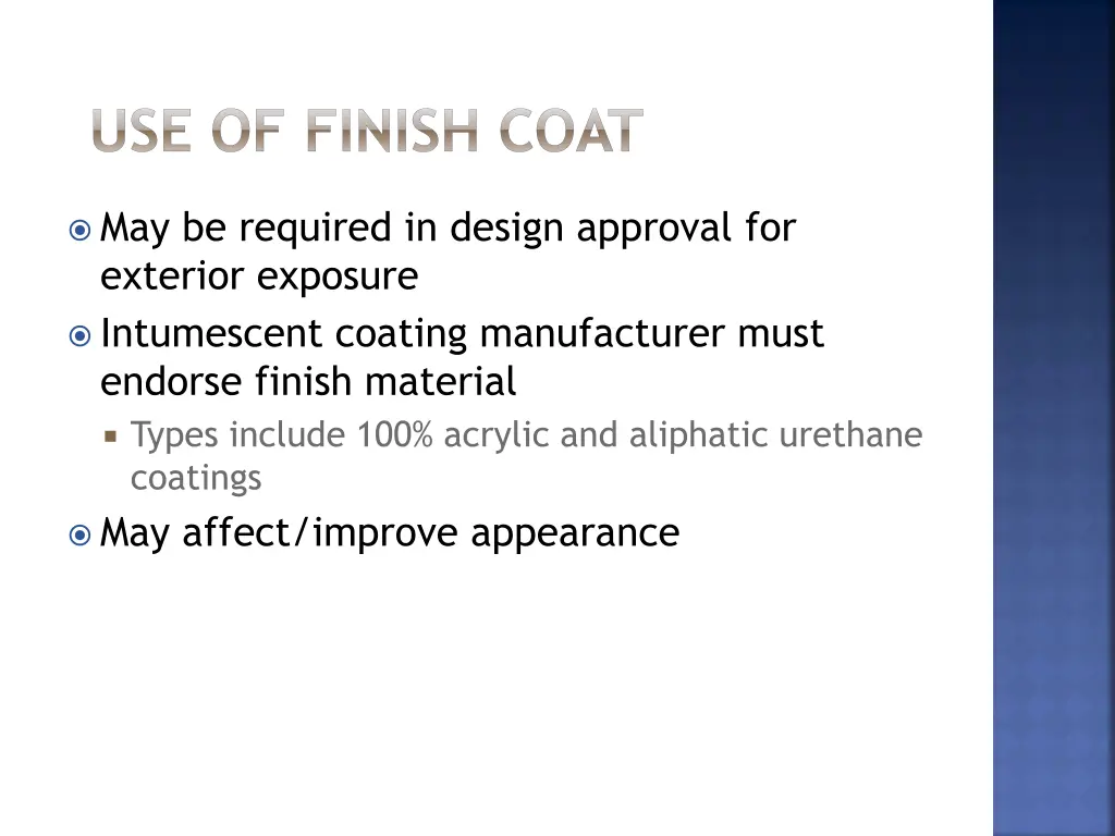 use of finish coat