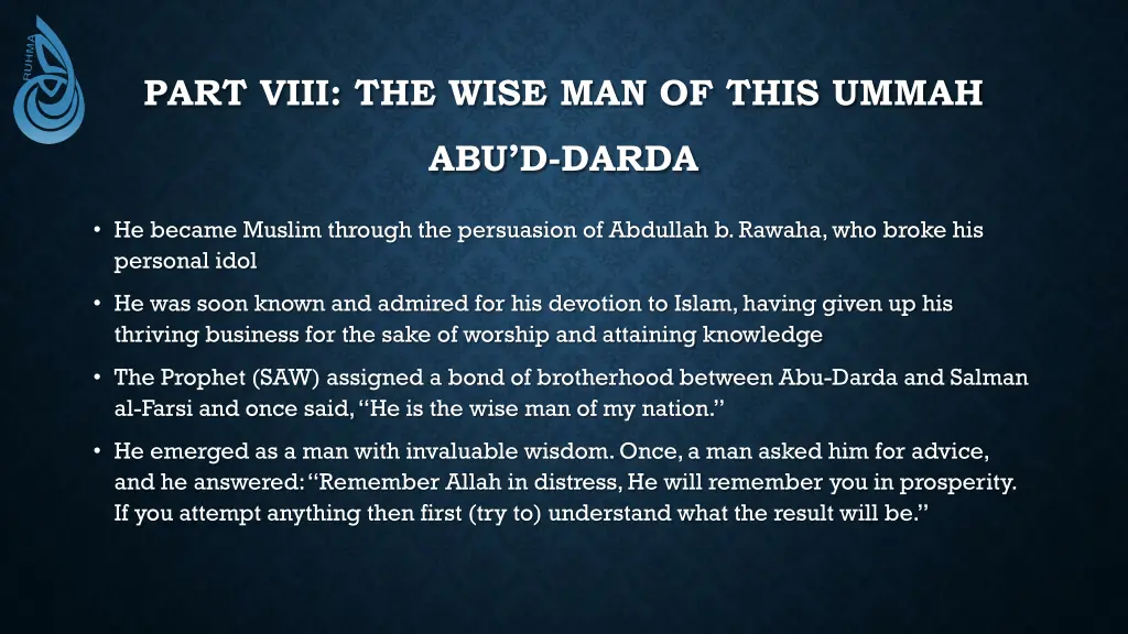 part viii the wise man of this ummah