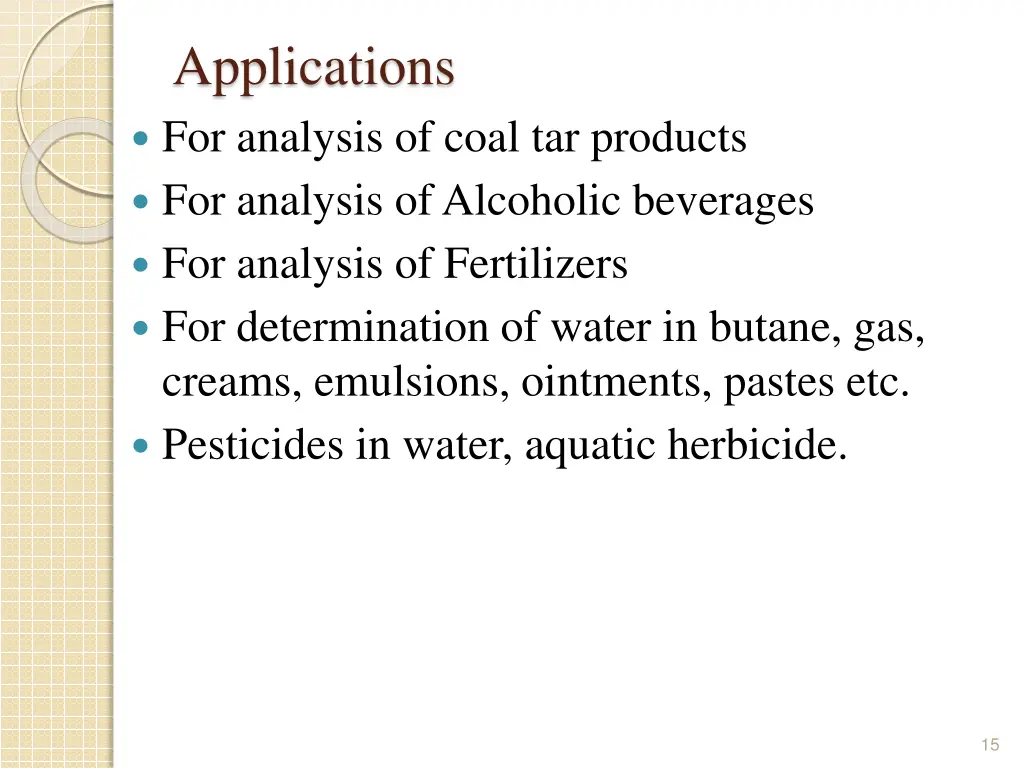 applications for analysis of coal tar products