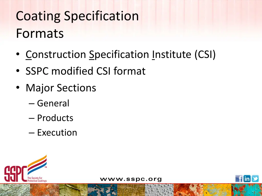 coating specification formats