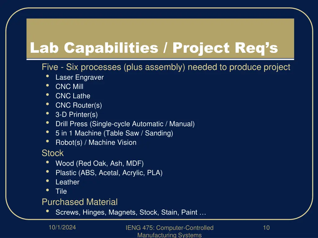 lab capabilities project req s