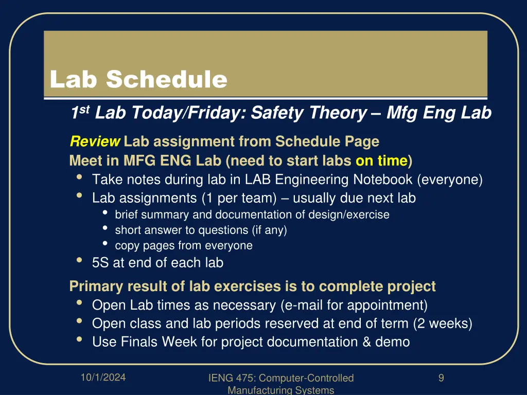 lab schedule