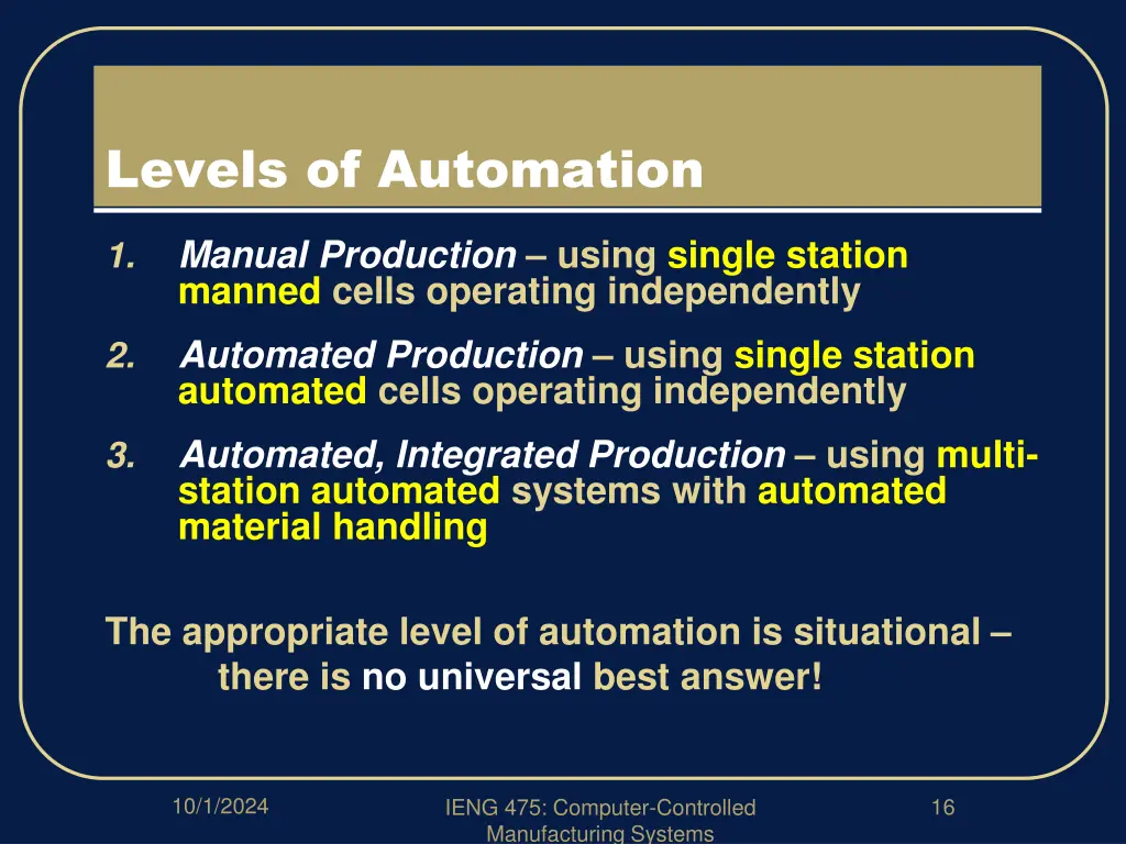 levels of automation