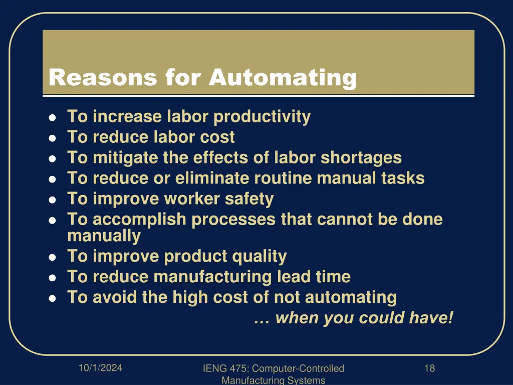 reasons for automating