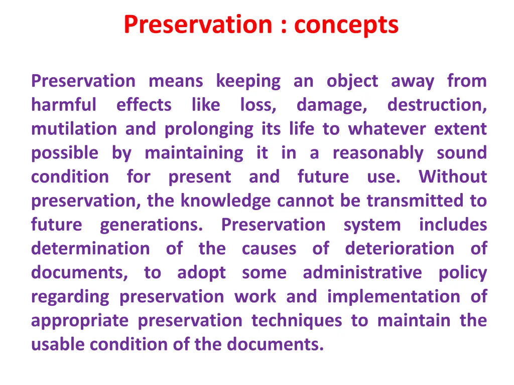 preservation concepts