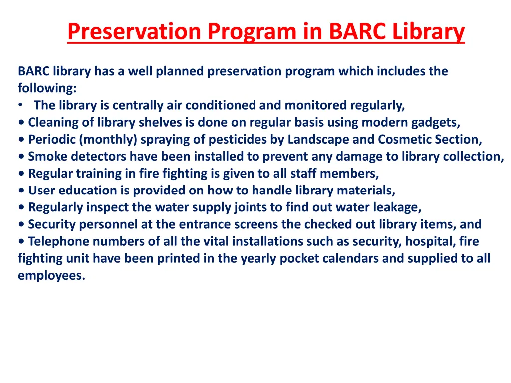 preservation program in barc library